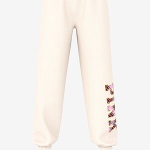 Womens Cream Sweatpants with Patterned Logo